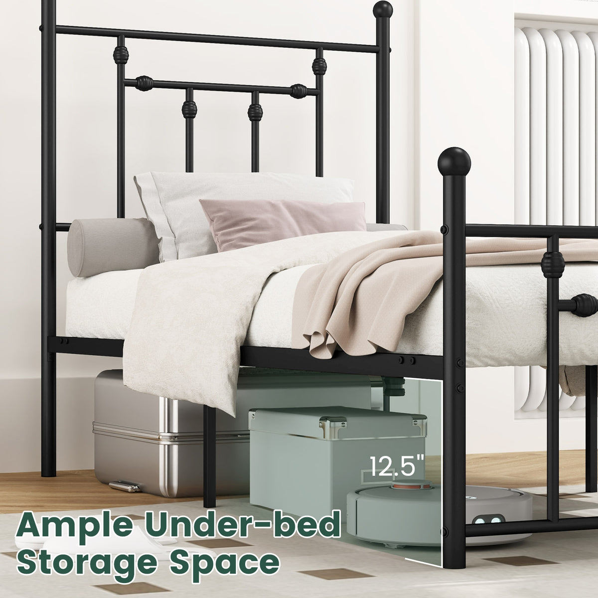 Heavy-duty Metal Bed Frame with Headboard-Simple Bed Frame-DECOROLALA