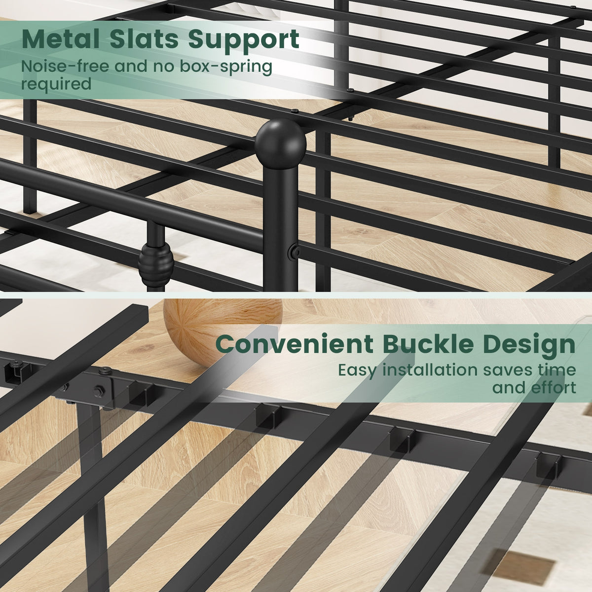 Heavy-duty Metal Bed Frame with Headboard-Simple Bed Frame-DECOROLALA