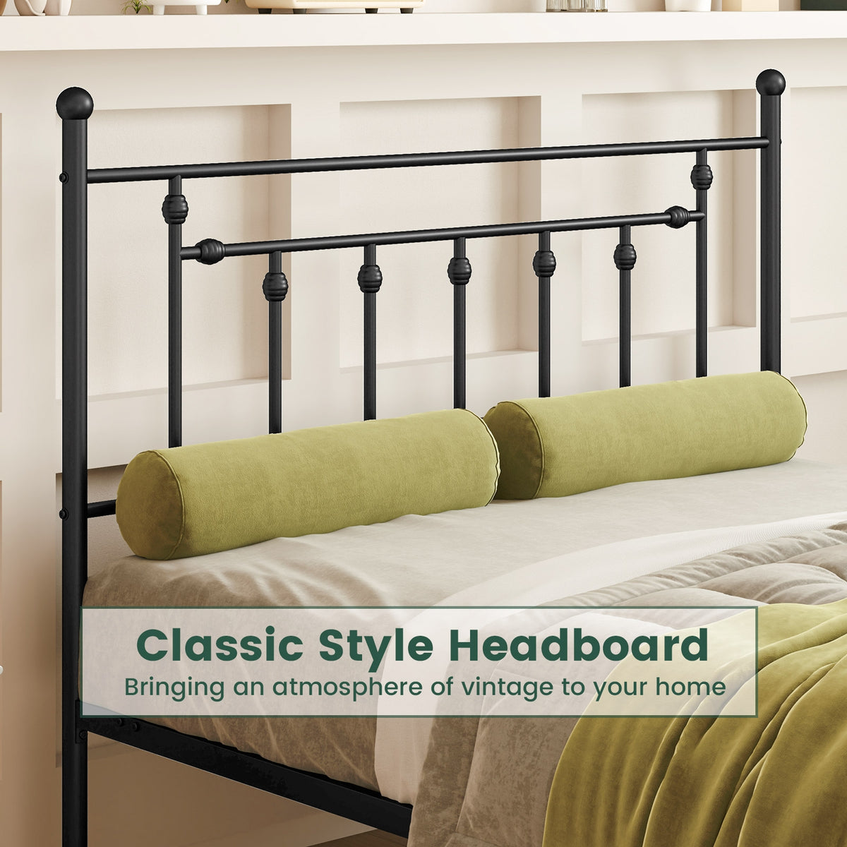 Heavy-duty Metal Bed Frame with Headboard-Simple Bed Frame-DECOROLALA