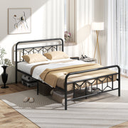 Platform Bed with High Headboard and Snap Lock Metal Slats-Simple Bed Frame-DECOROLALA