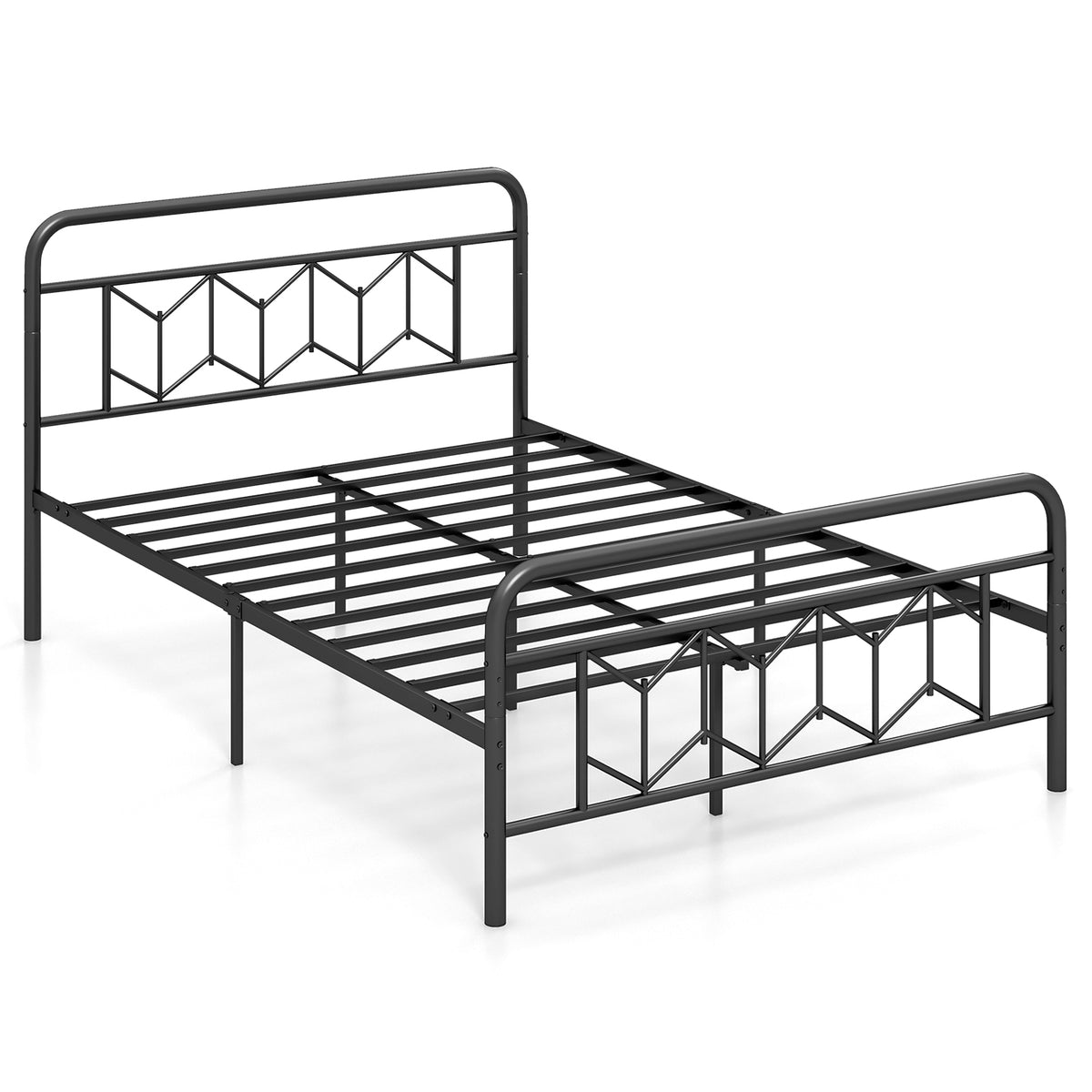 Platform Bed with High Headboard and Snap Lock Metal Slats-Simple Bed Frame-DECOROLALA