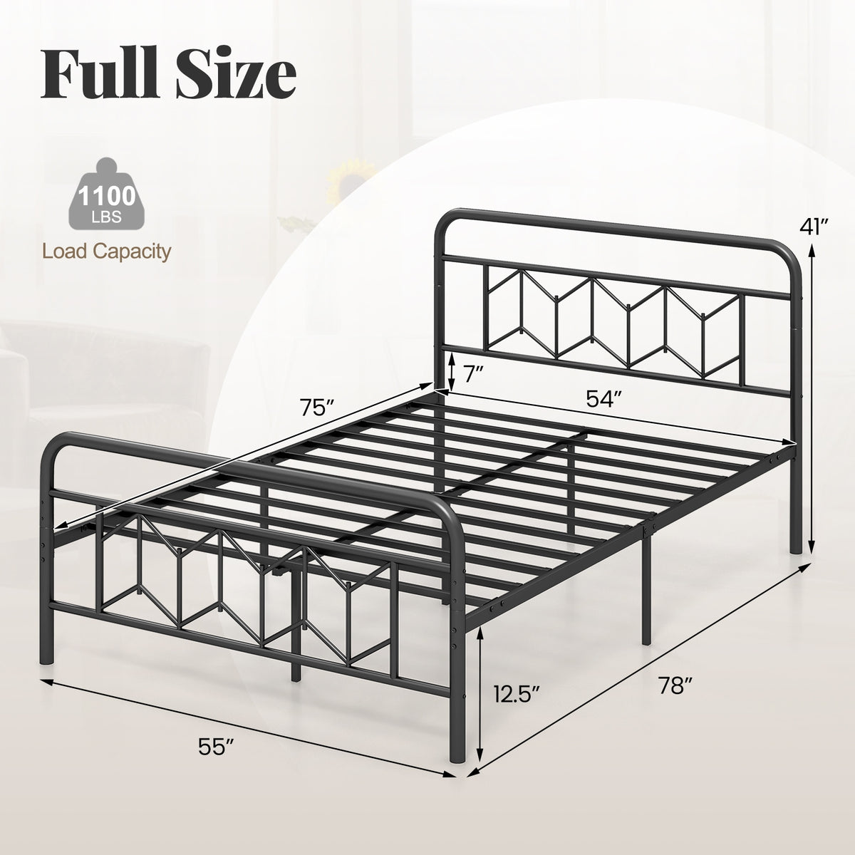 Platform Bed with High Headboard and Snap Lock Metal Slats-Simple Bed Frame-DECOROLALA