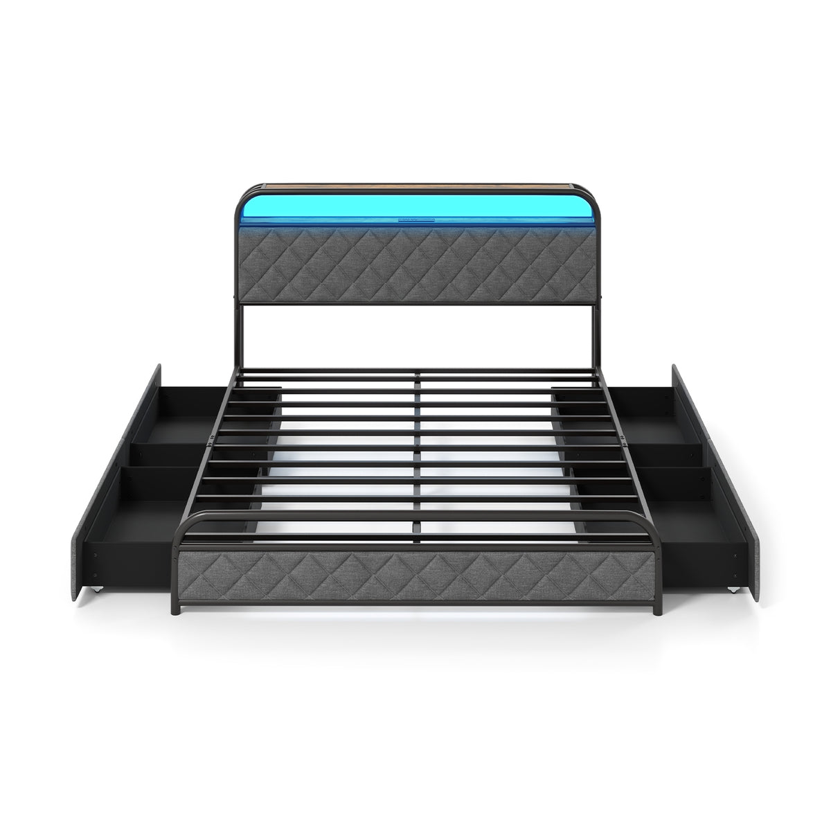 Bed Frame with LED Lights and Charging Station-Simple Bed Frame-DECOROLALA