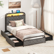 Bed Frame with LED Lights and Charging Station-Simple Bed Frame-DECOROLALA