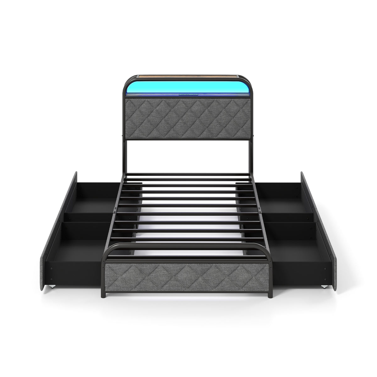 Bed Frame with LED Lights and Charging Station-Simple Bed Frame-DECOROLALA
