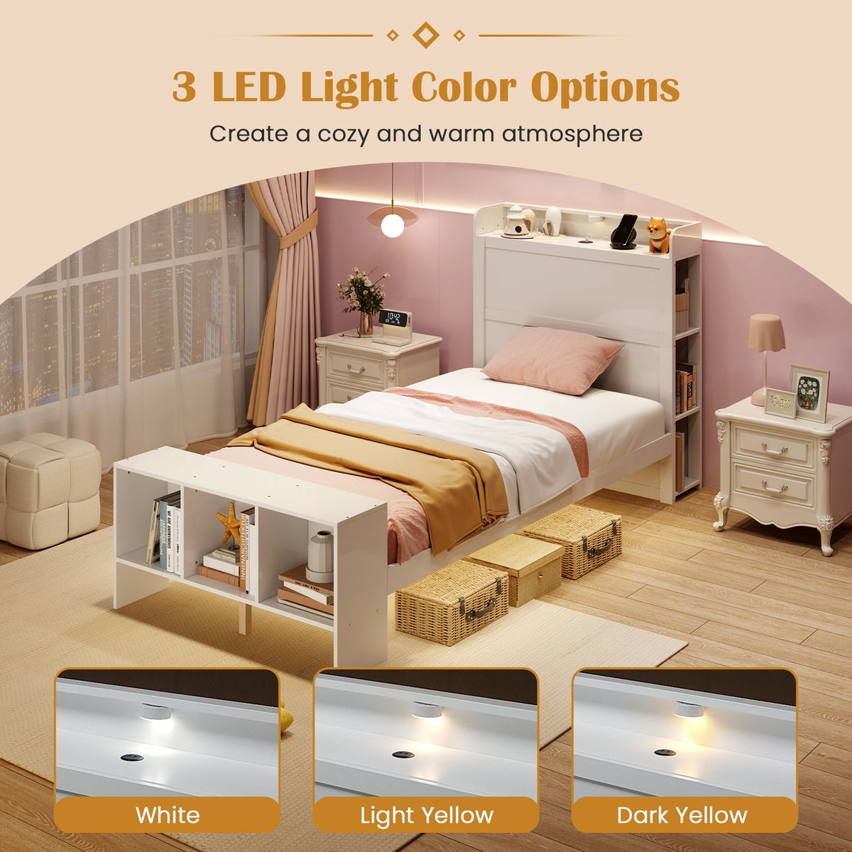 Bed Frame with 2 USB Ports with Storage Headboard and Lights-Simple Bed Frame-DECOROLALA