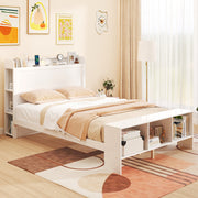 Bed Frame with 2 USB Ports with Storage Headboard and Lights-Simple Bed Frame-DECOROLALA