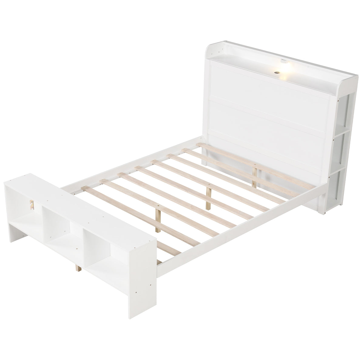 Bed Frame with 2 USB Ports with Storage Headboard and Lights-Simple Bed Frame-DECOROLALA
