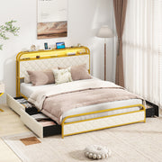 Bed Frame with LED Lights and Charging Station Gold-Simple Bed Frame-DECOROLALA