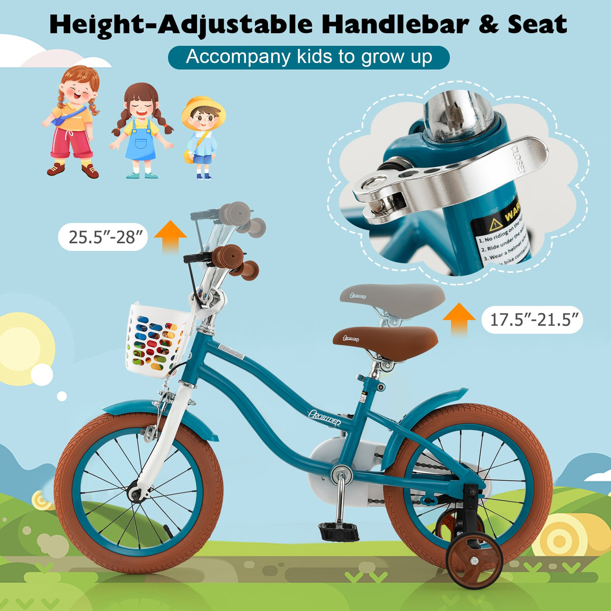 Kids Bike with Front Handbrake and 2 Training Wheels