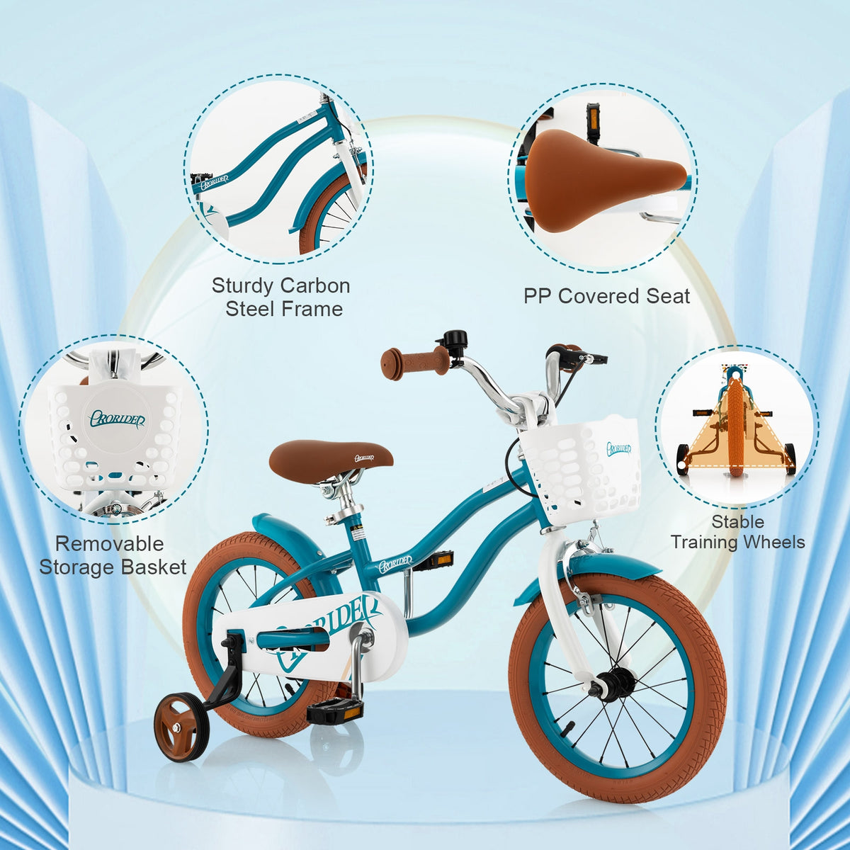 Kids Bike with Front Handbrake and 2 Training Wheels