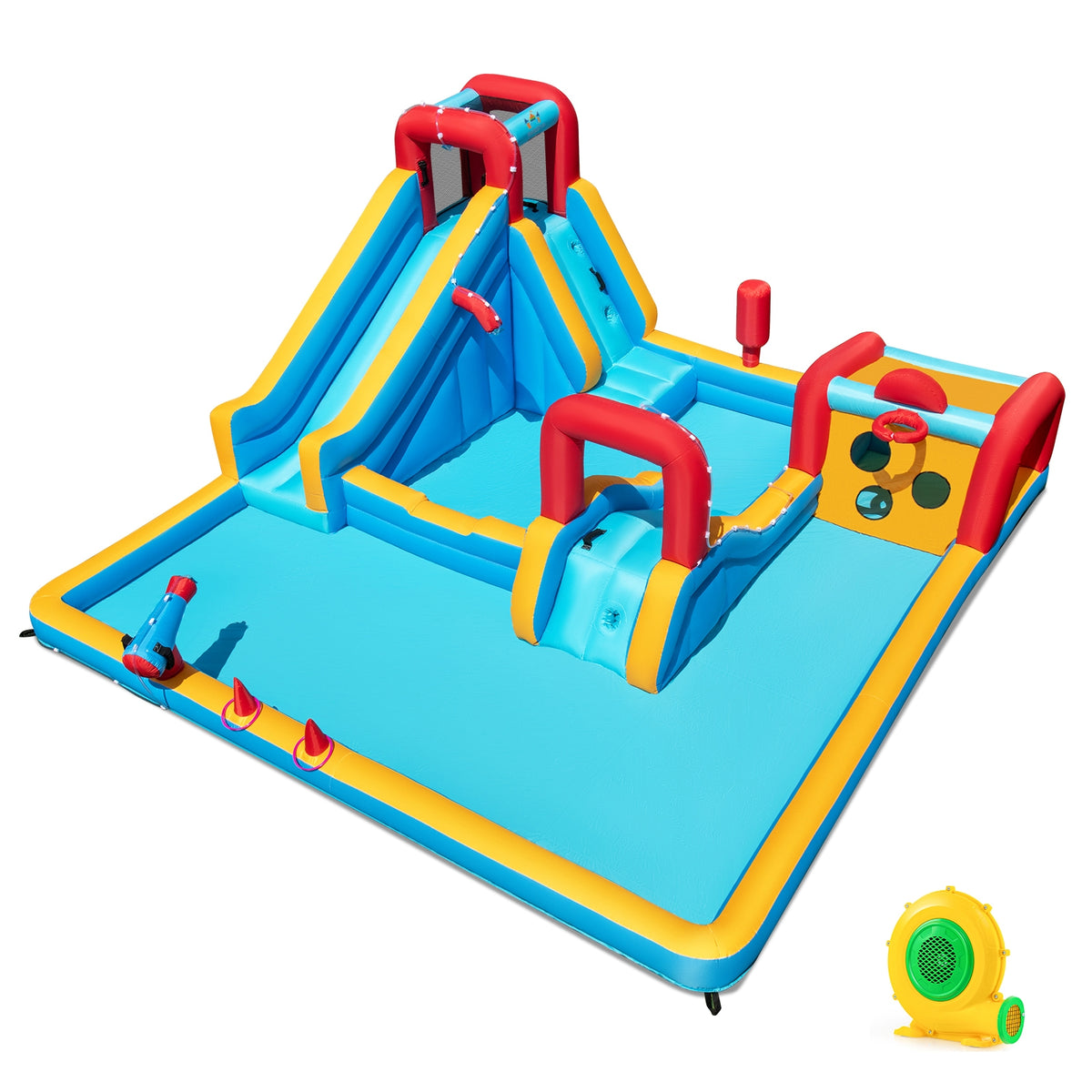 9-in-1 Inflatable Water Slide Park with 680W Blower - Multi-Colored