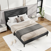 Upholstered Platform Bed with Tufted Headboard and Wooden Slats-Simple Bed Frame-DECOROLALA