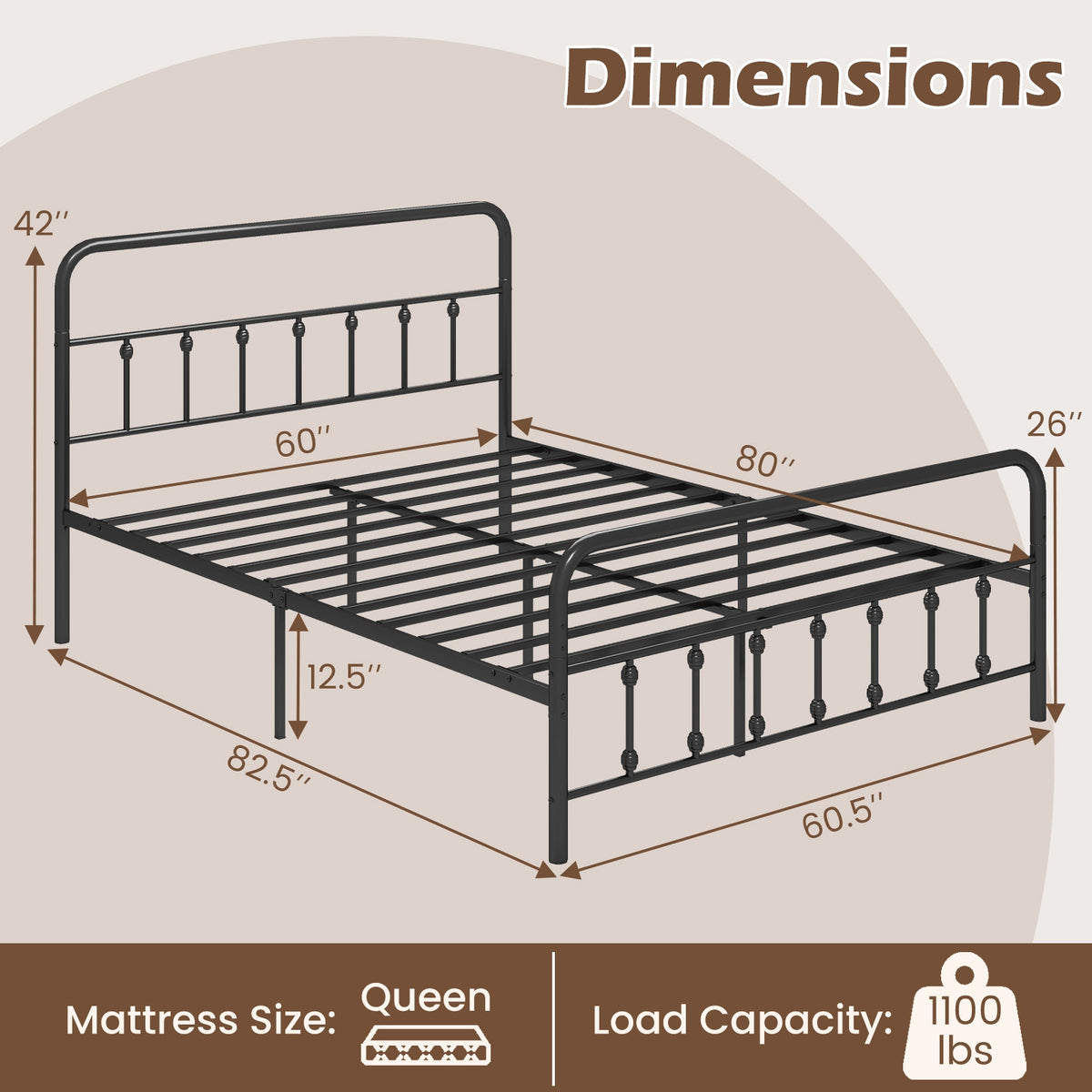 Bed Frame with Headboard and Under Bed Storage Black-Simple Bed Frame-DECOROLALA
