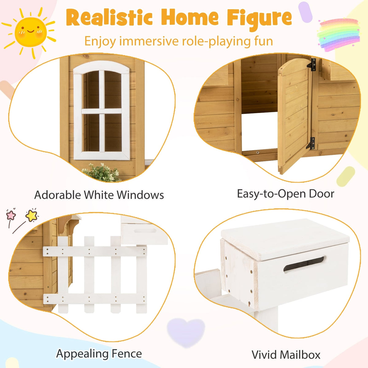 Maisonnette en bois avec banc et comptoirs de service pour enfants de 2 ans et plus