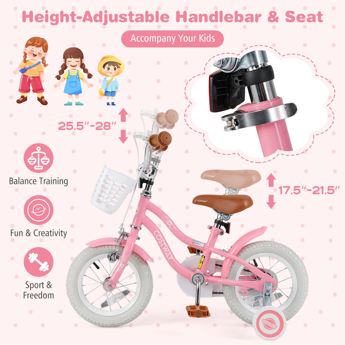 Kids Bike with Training Wheels and Basket for Boys Girls 4-8 Years Old