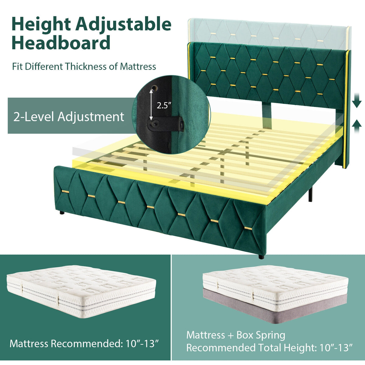 Upholstered Platform Bed Frame with Adjustable Headboard-Simple Bed Frame-DECOROLALA