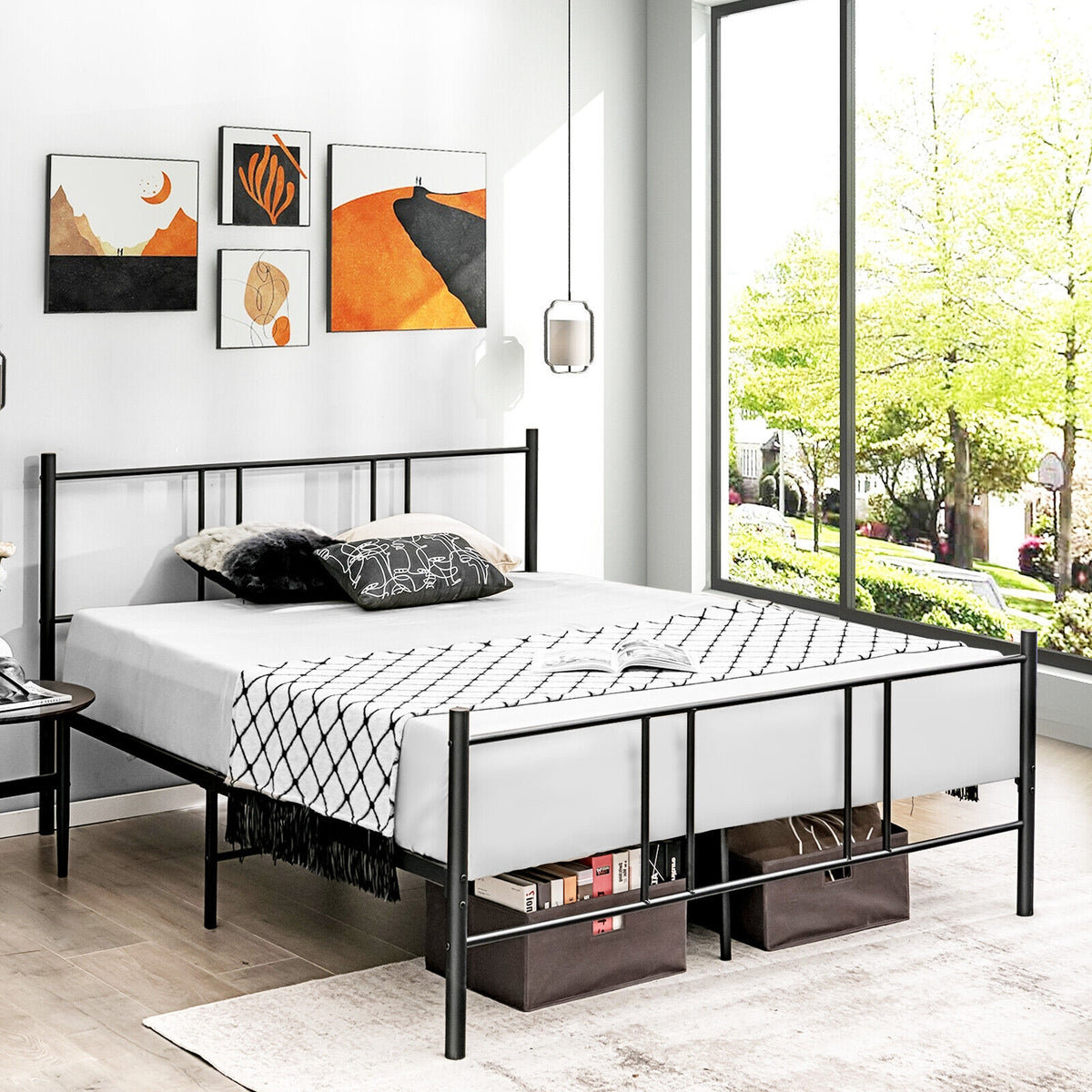 Platform Bed Frame with High Headboard-Simple Bed Frame-DECOROLALA