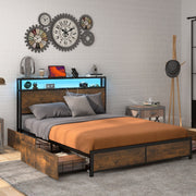 Bed Frame with Smart LED Lights and Storage Drawers-Simple Bed Frame-DECOROLALA