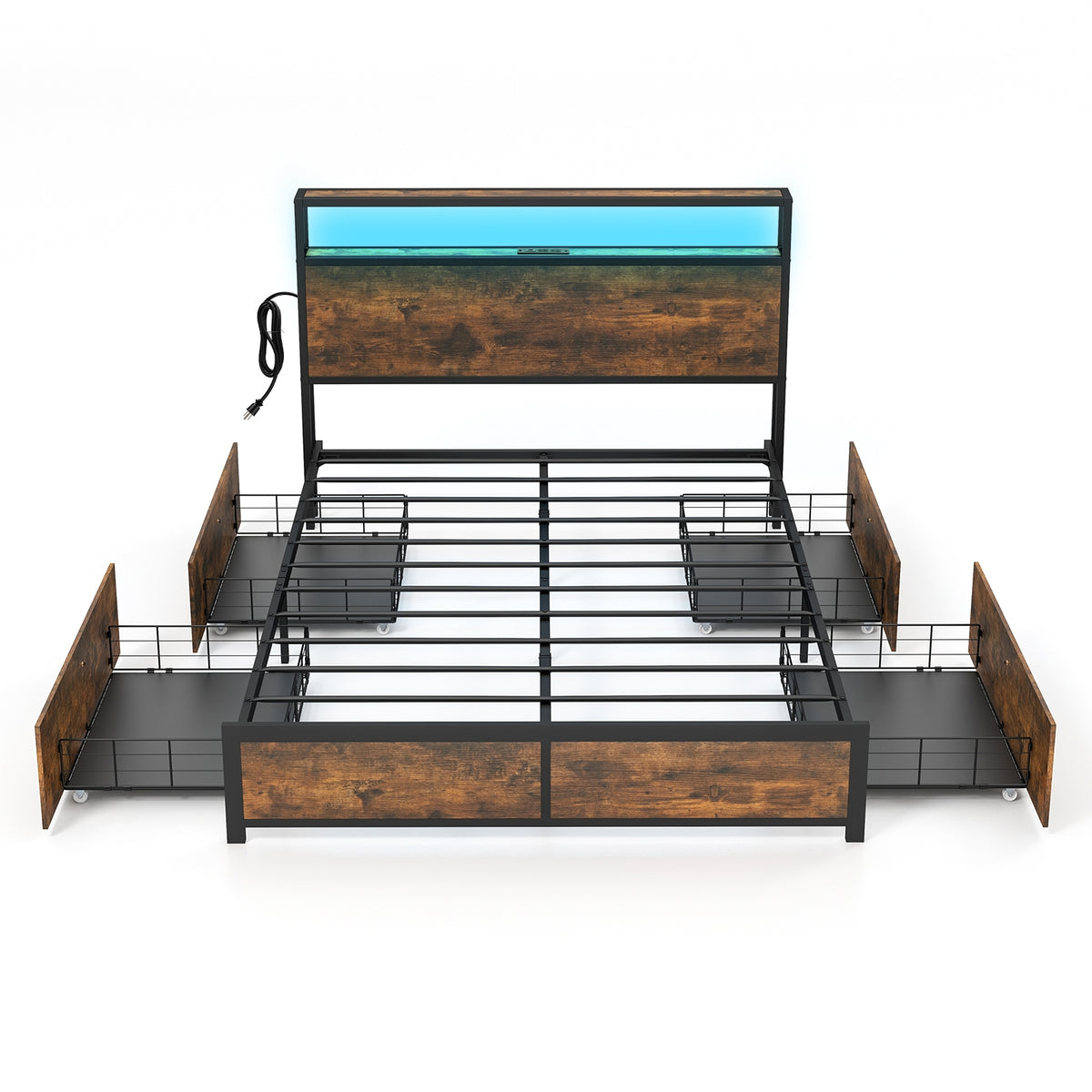 Bed Frame with Smart LED Lights and Storage Drawers-Simple Bed Frame-DECOROLALA