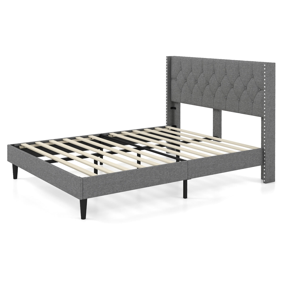 Upholstered Platform Bed with Button Tufted Headboard-Simple Bed Frame-DECOROLALA