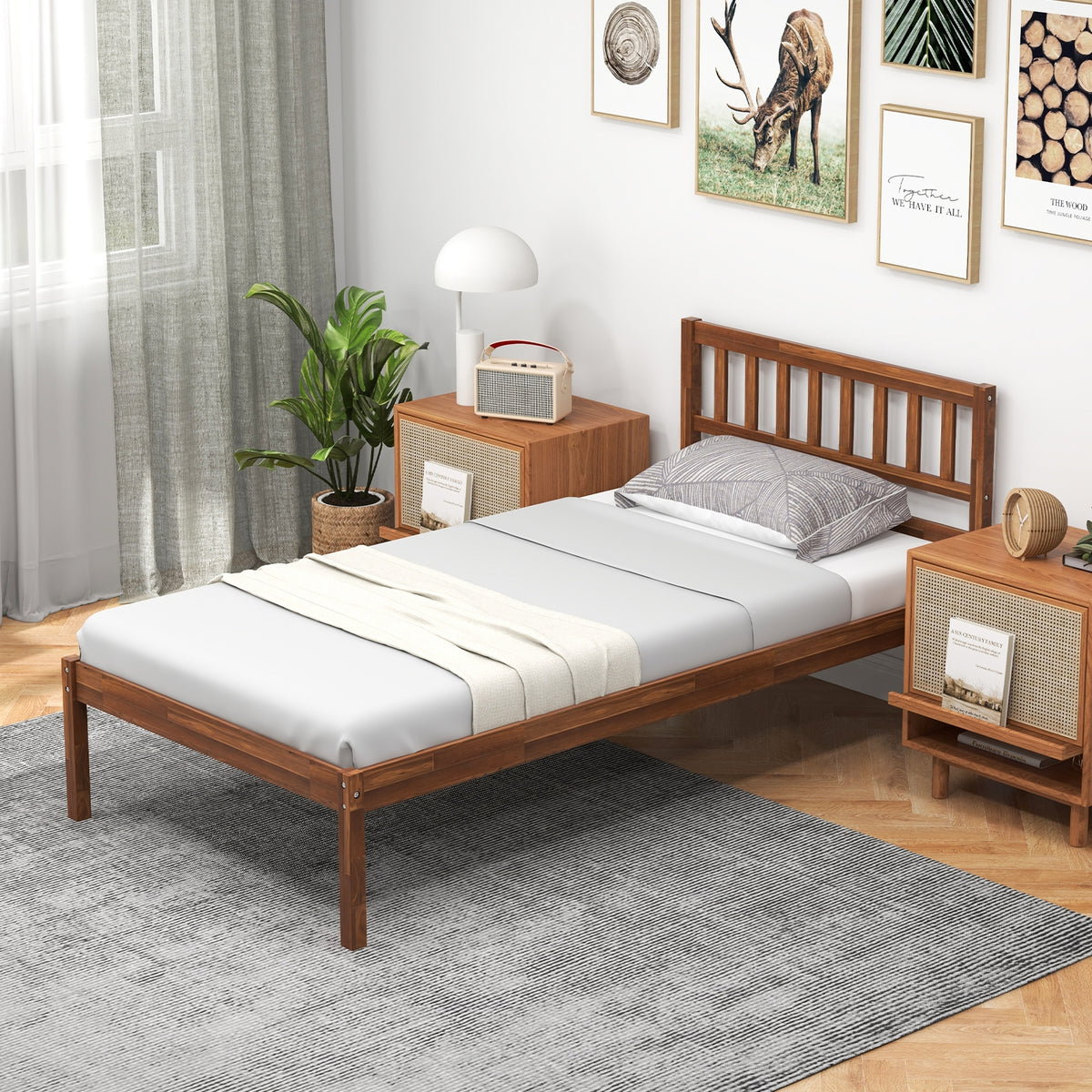 Wood Bed Frame with Headboard and Slat Support-Simple Bed Frame-DECOROLALA