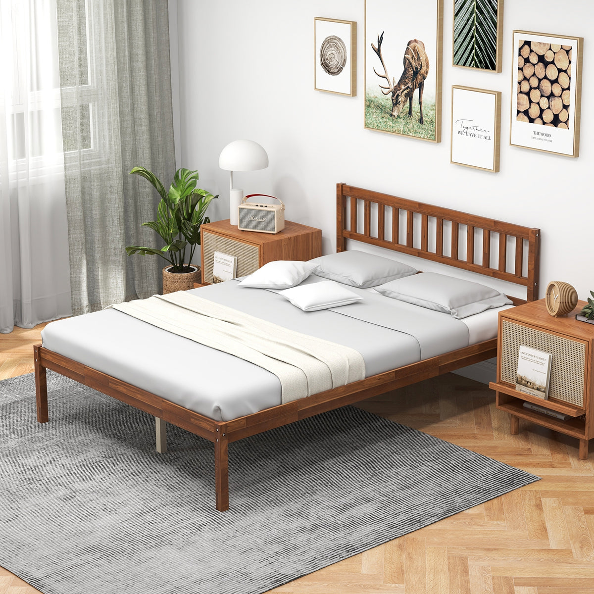 Wood Bed Frame with Headboard and Slat Support-Simple Bed Frame-DECOROLALA