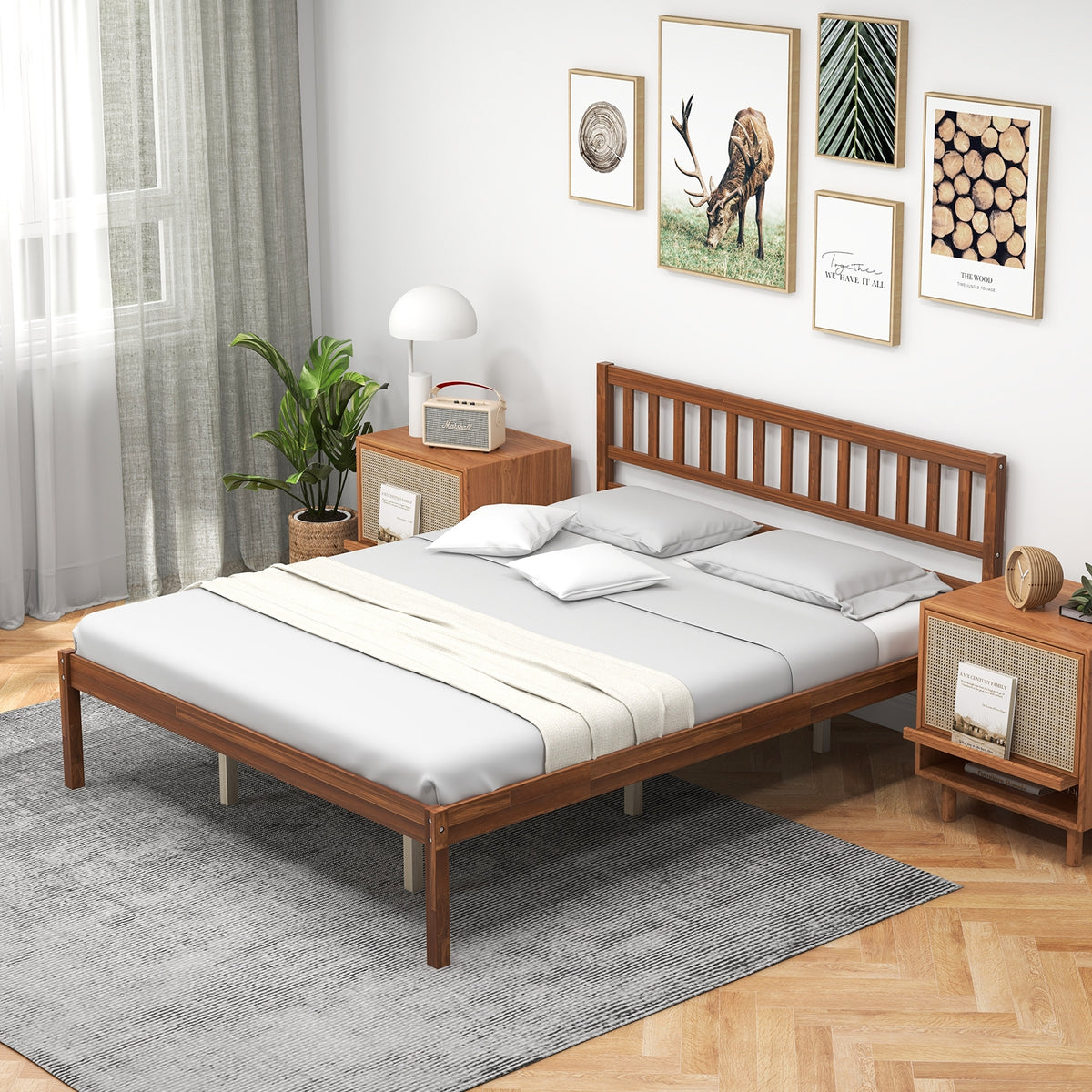 Wood Bed Frame with Headboard and Slat Support-Simple Bed Frame-DECOROLALA