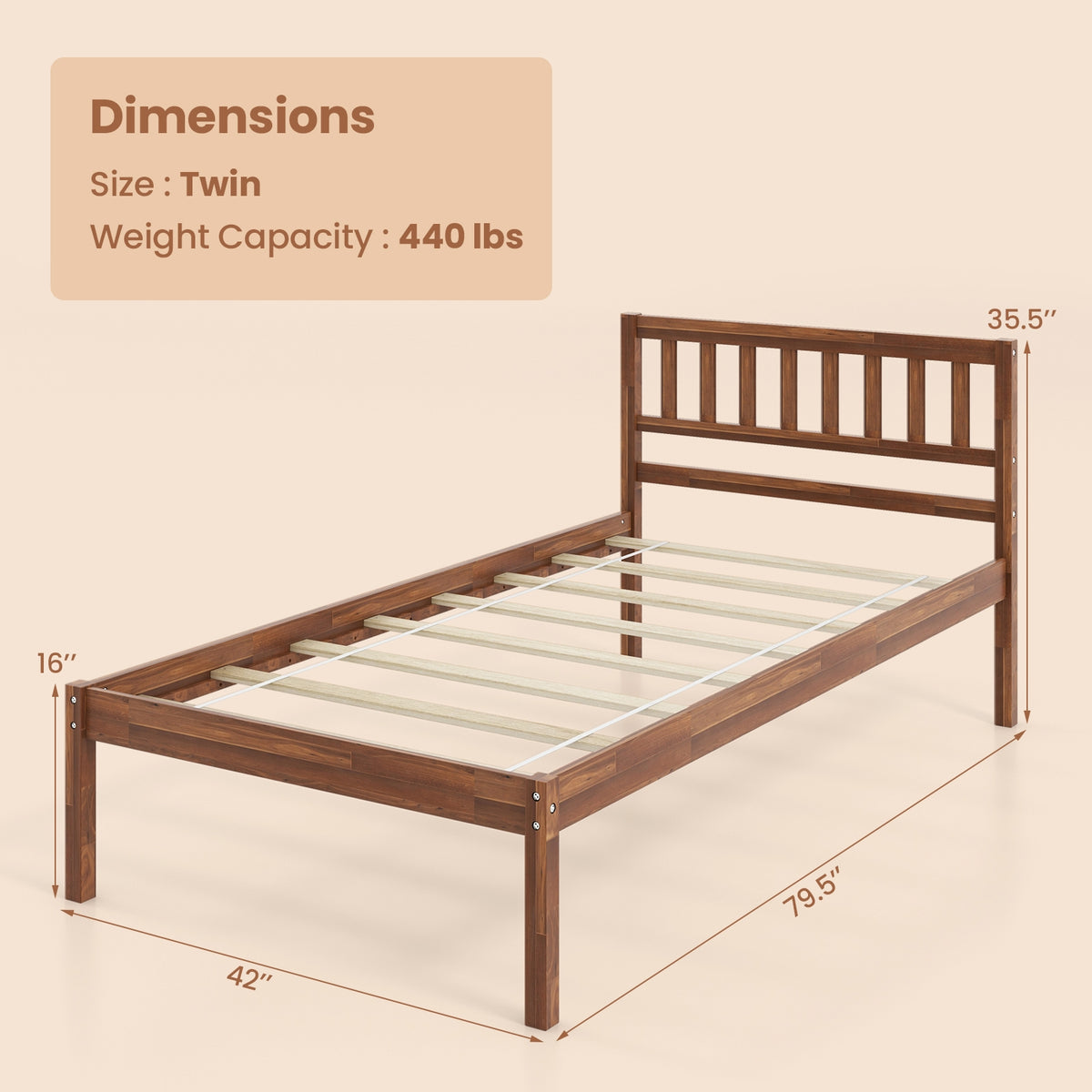 Wood Bed Frame with Headboard and Slat Support-Simple Bed Frame-DECOROLALA