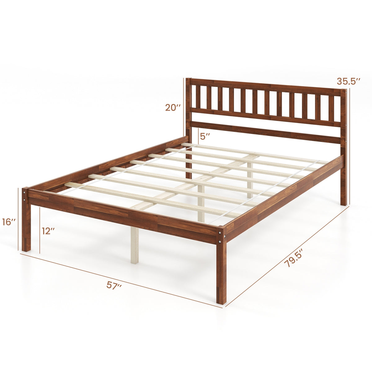 Wood Bed Frame with Headboard and Slat Support-Simple Bed Frame-DECOROLALA