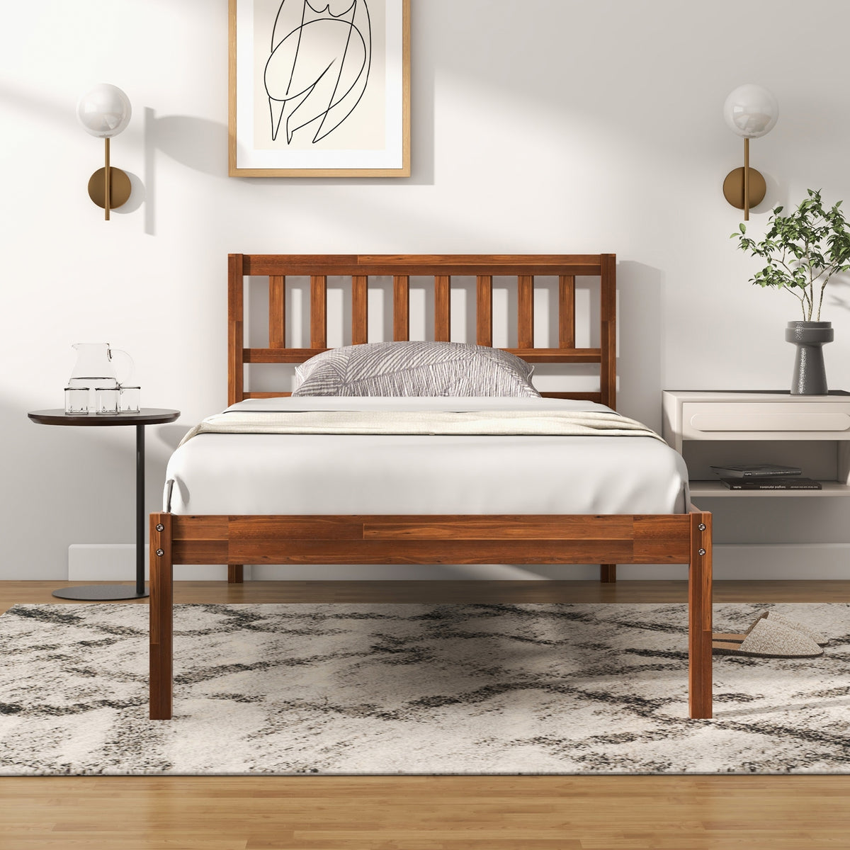 Wood Bed Frame with Headboard and Slat Support-Simple Bed Frame-DECOROLALA