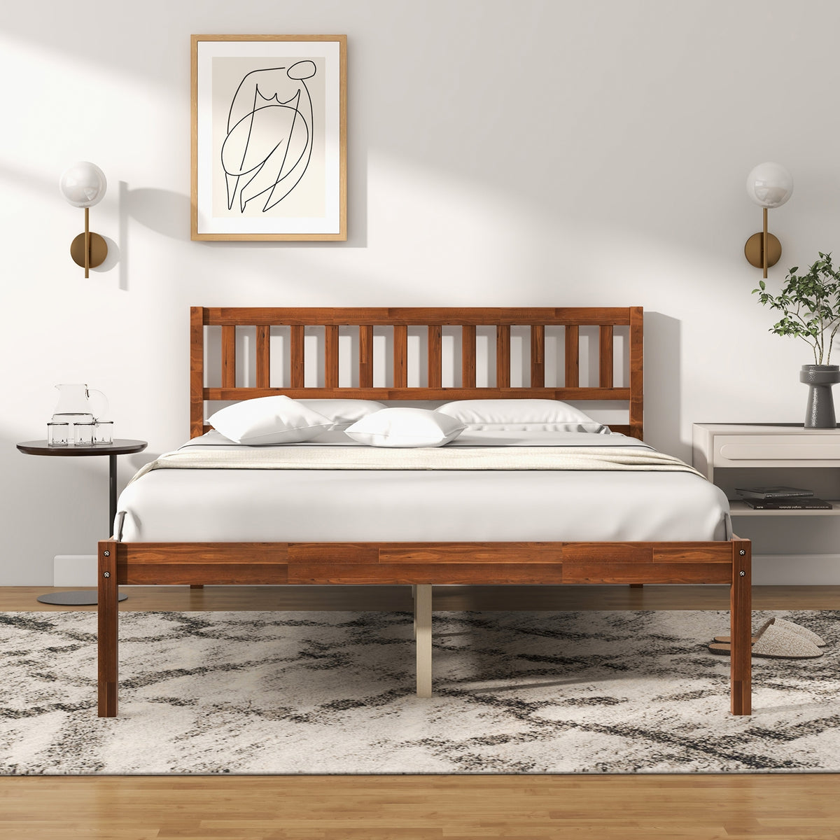 Wood Bed Frame with Headboard and Slat Support-Simple Bed Frame-DECOROLALA