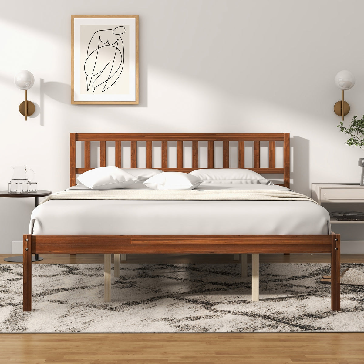 Wood Bed Frame with Headboard and Slat Support-Simple Bed Frame-DECOROLALA