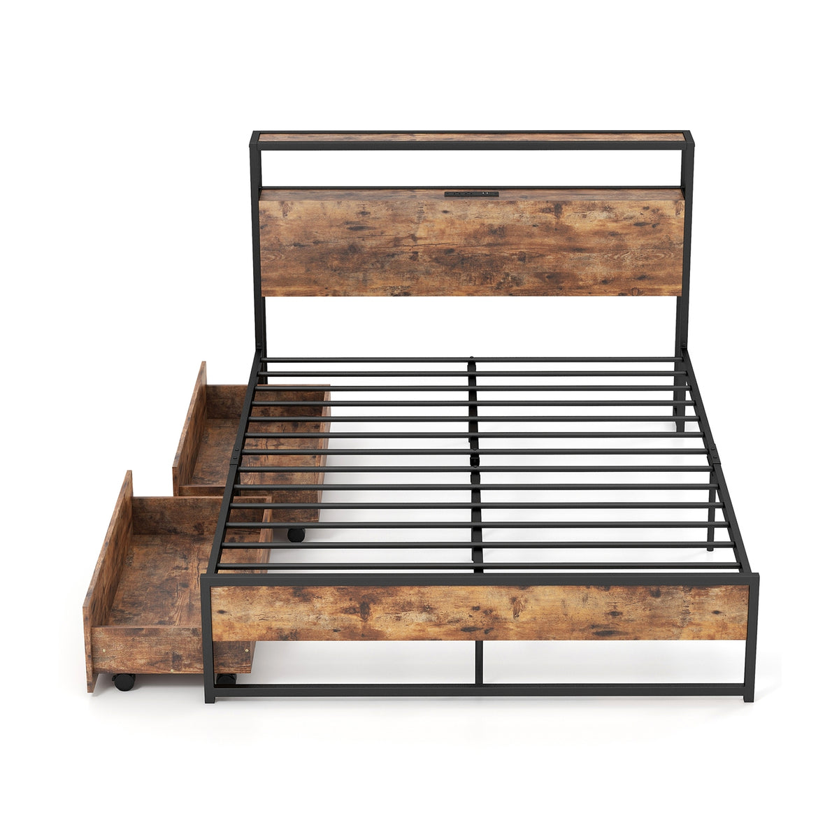 Bed Frame with 2-Tier Storage Headboard and Charging Station-Simple Bed Frame-DECOROLALA