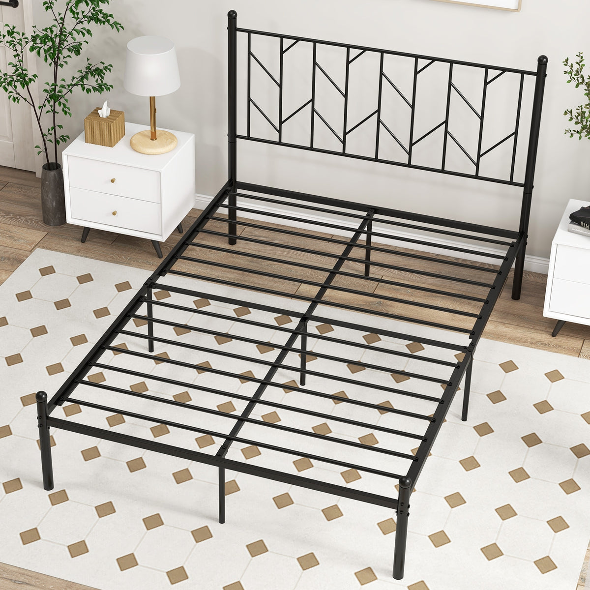 Platform Bed Frame with Sturdy Metal Slat Support-Simple Bed Frame-DECOROLALA
