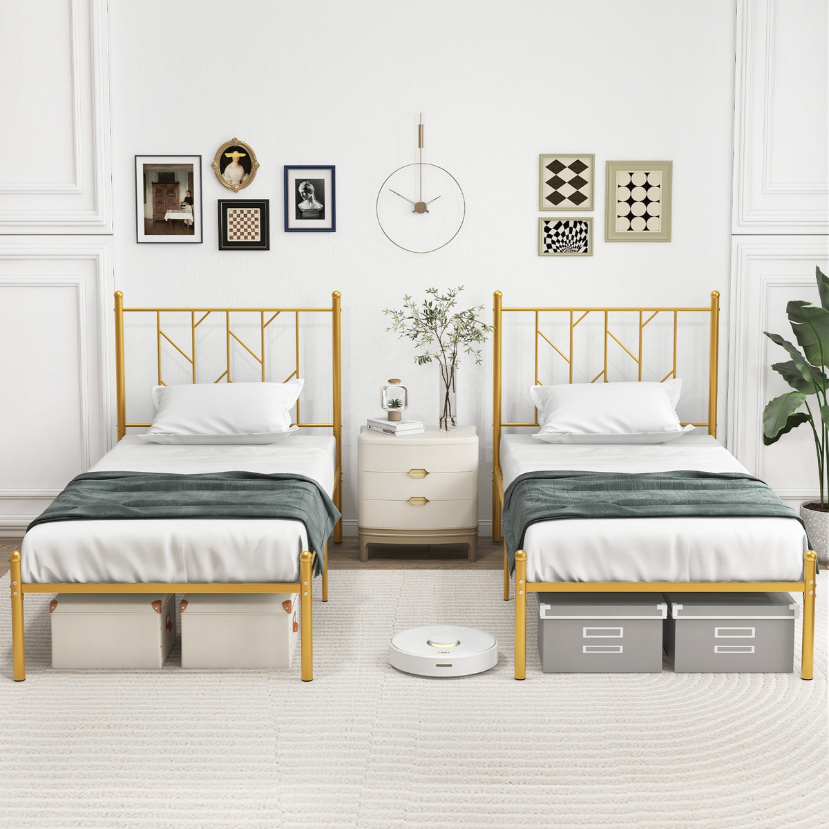 Metal Platform Bed Frame with Vintage Headboard-Simple Bed Frame-DECOROLALA