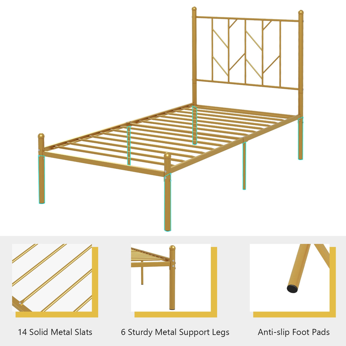 Metal Platform Bed Frame with Vintage Headboard-Simple Bed Frame-DECOROLALA