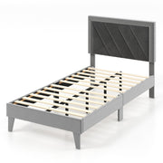 Platform Bed with High Headboard and Wooden Slats-Simple Bed Frame-DECOROLALA