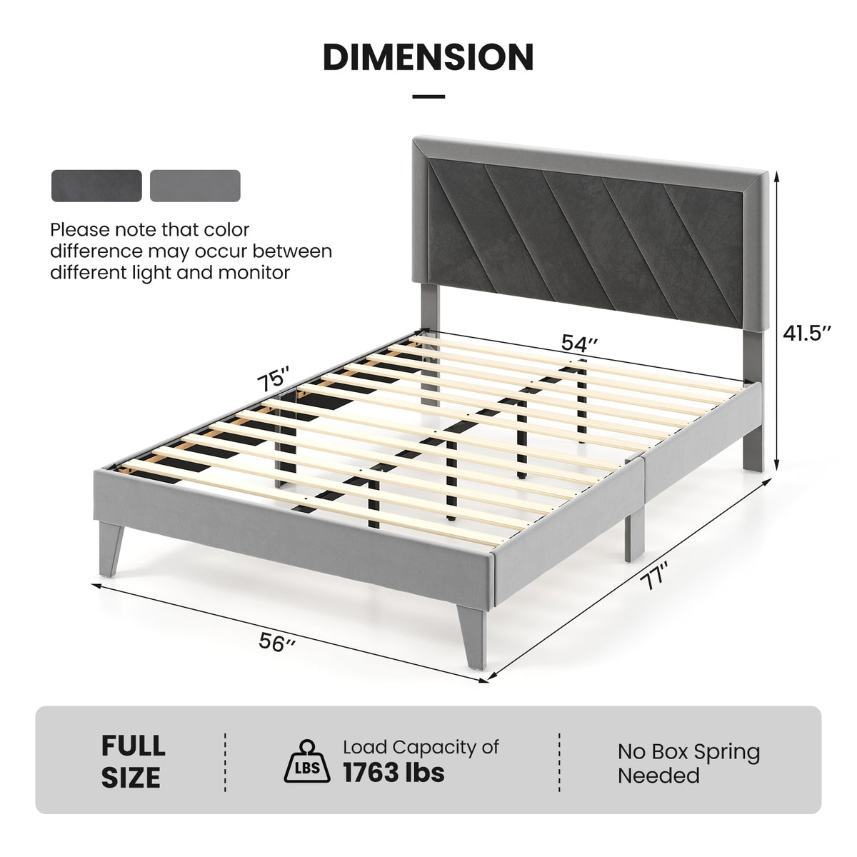 Platform Bed with High Headboard and Wooden Slats-Simple Bed Frame-DECOROLALA