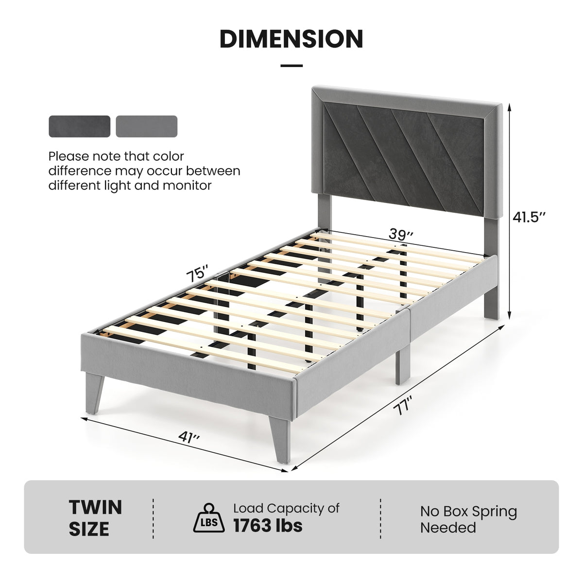 Platform Bed with High Headboard and Wooden Slats-Simple Bed Frame-DECOROLALA