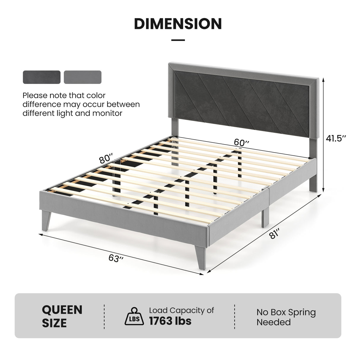 Platform Bed with High Headboard and Wooden Slats-Simple Bed Frame-DECOROLALA