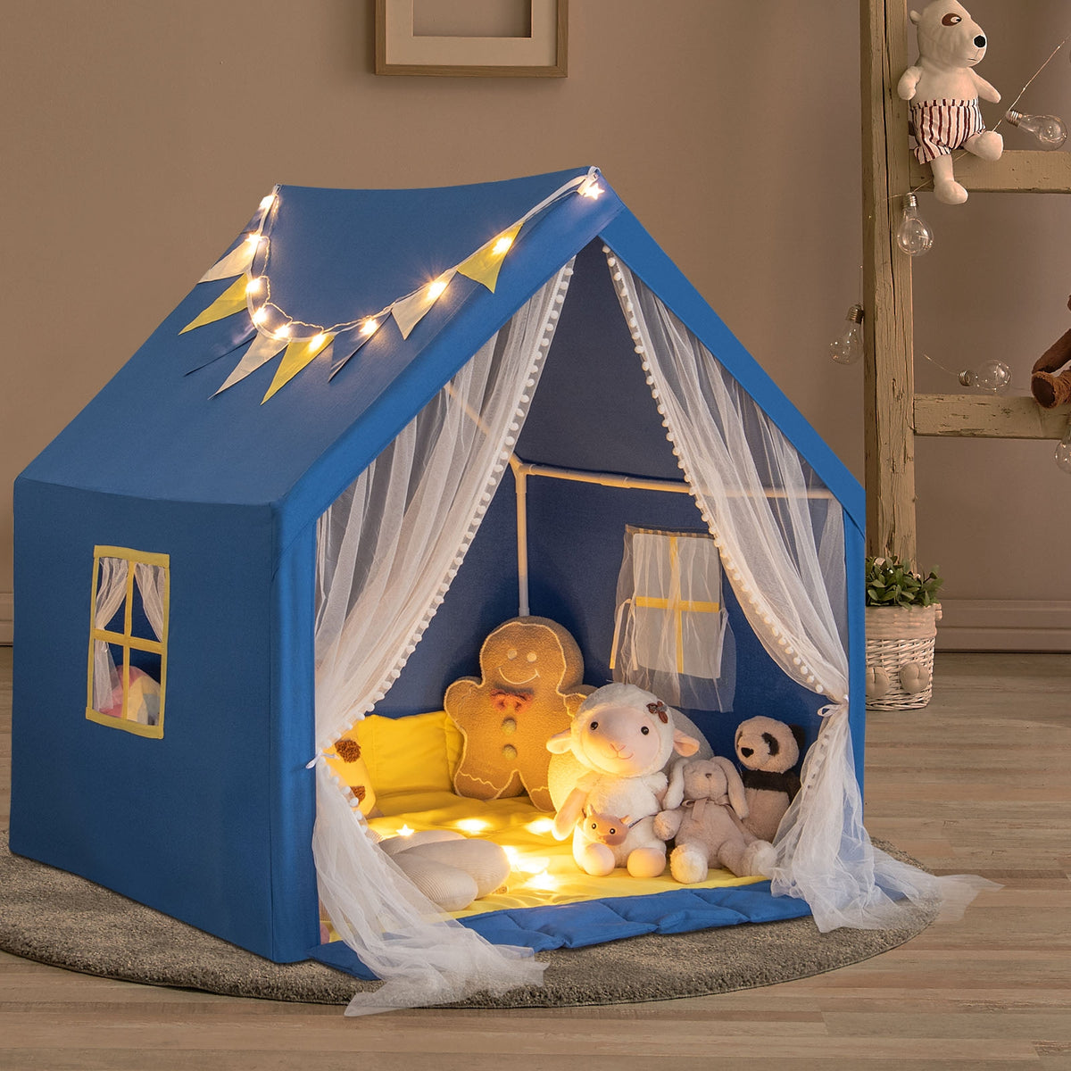 Grande tente de jeu de 48 x 42 x 50 pouces avec tapis en coton lavable, cadeau de fête ou d'anniversaire pour enfants