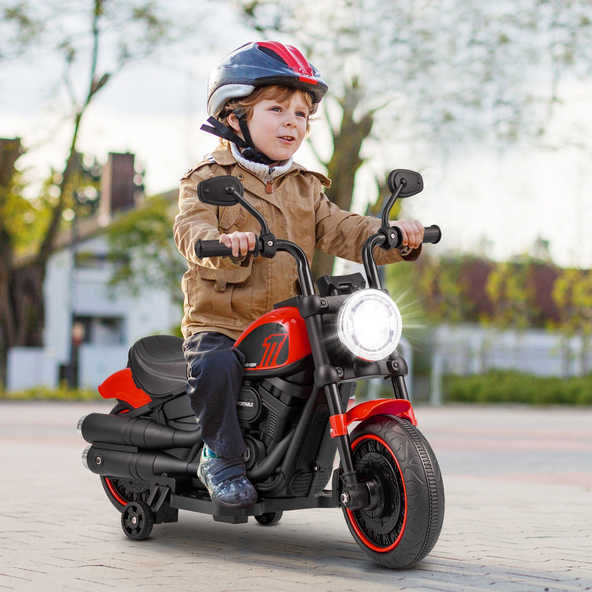 Kids Electric Motorcycle with Training Wheels and LED Headlights