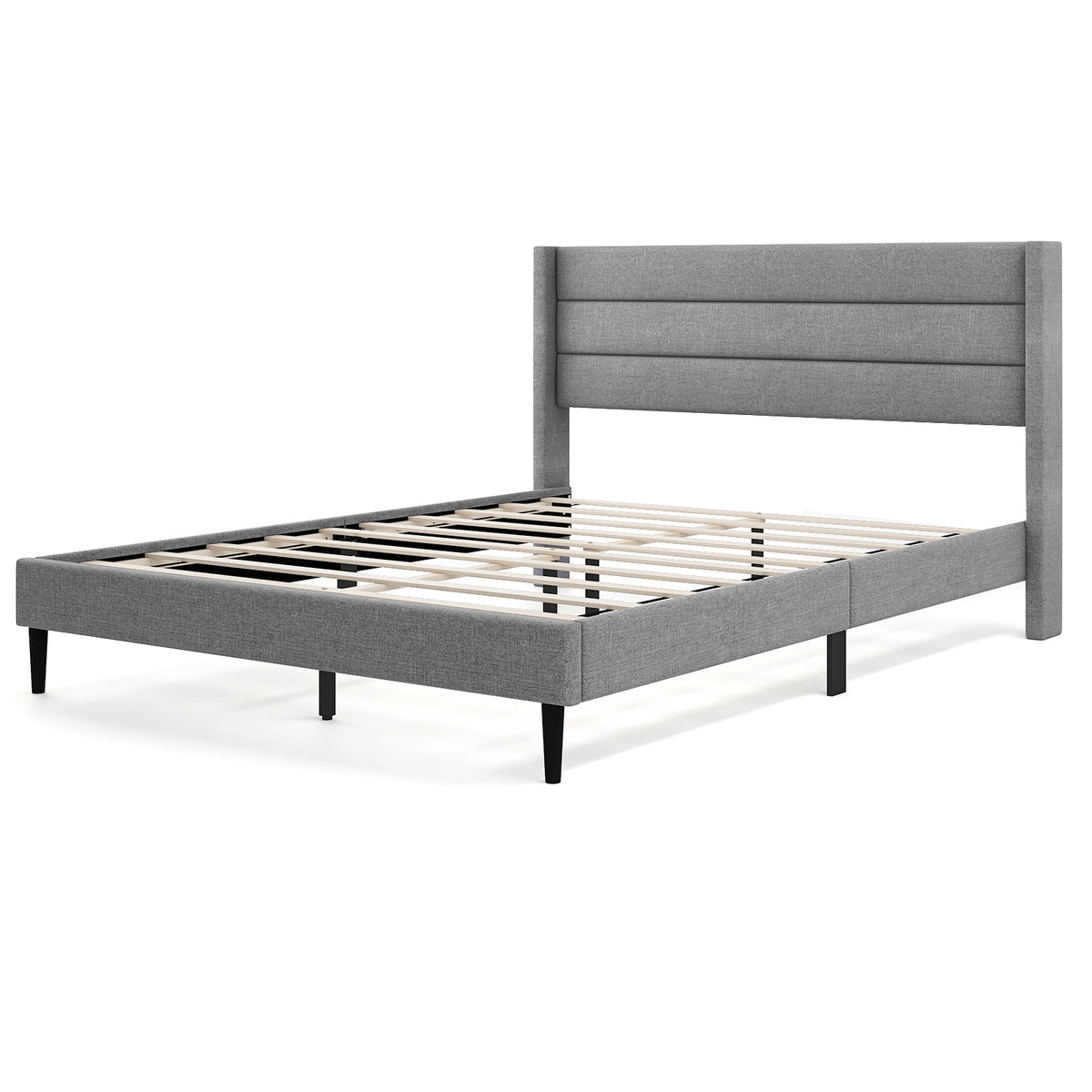 Linen Upholstered Platform Bed Frame with Wingback Headboard-Simple Bed Frame-DECOROLALA