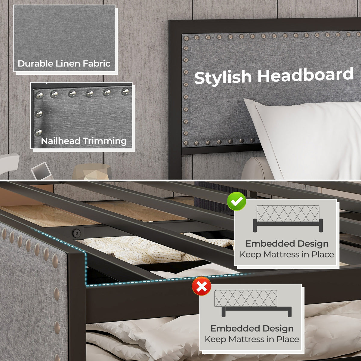 Bed Frame with LED Lights Drawer and Metal Slats-Simple Bed Frame-DECOROLALA