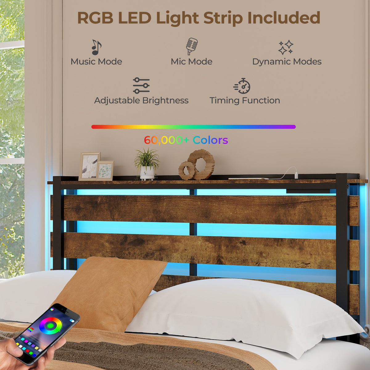 Bed Frame with Drawers LED Lights and USB Ports-Simple Bed Frame-DECOROLALA