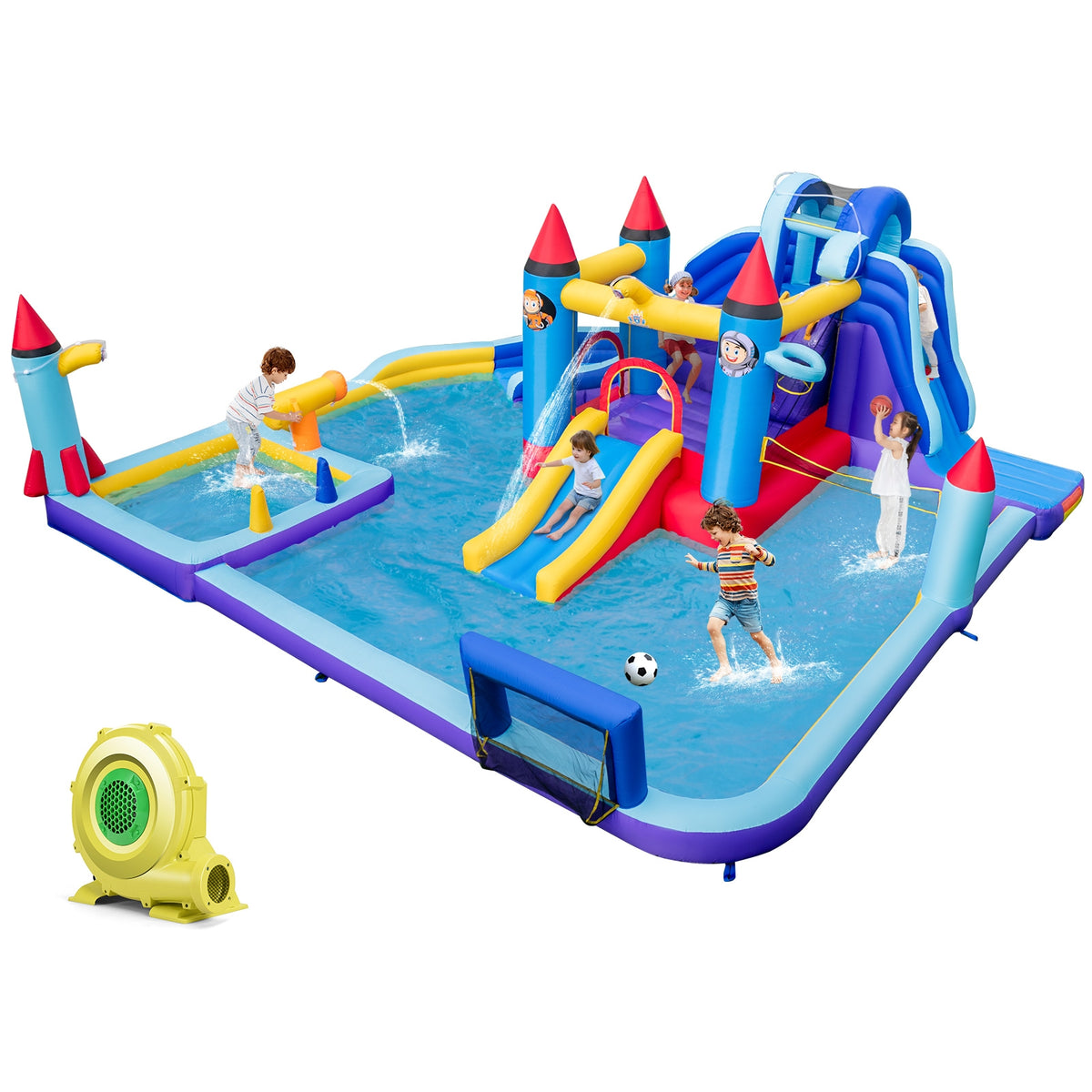 Parc de toboggan aquatique gonflable sur le thème des fusées avec soufflerie de 950 W