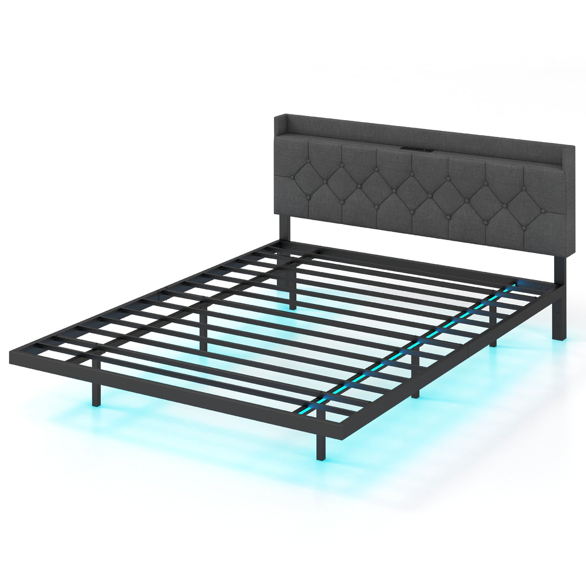 Floating Bed Frame with LED and Headboard and Charging Station-Simple Bed Frame-DECOROLALA