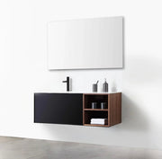48" Walnut Wall Mount Single Sink Bathroom Vanity with White Solid Surface Countertop