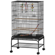 43" Bird Cage with Rolling Stand, Toys, for Budgies Canaries Black